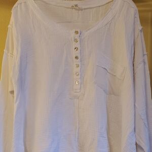 POL White Textured Blouse with Button Detail Sz L